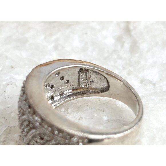 Multi Gemstoned Swirly & Wavy Cocktail 925 Sterling Silver Vintage Ring - sz 7 - Picture 8 of 11